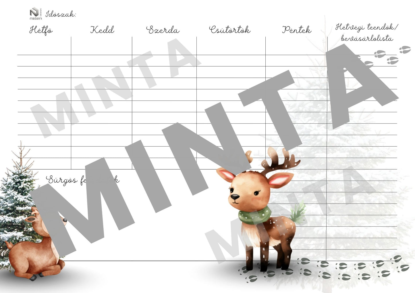 CUTE DEER - nyomtatható heti tervező