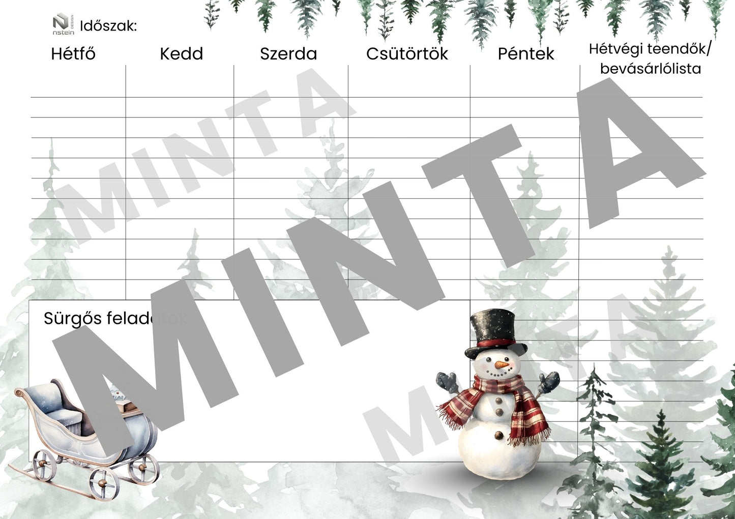SNOW FOREST - nyomtatható heti tervező