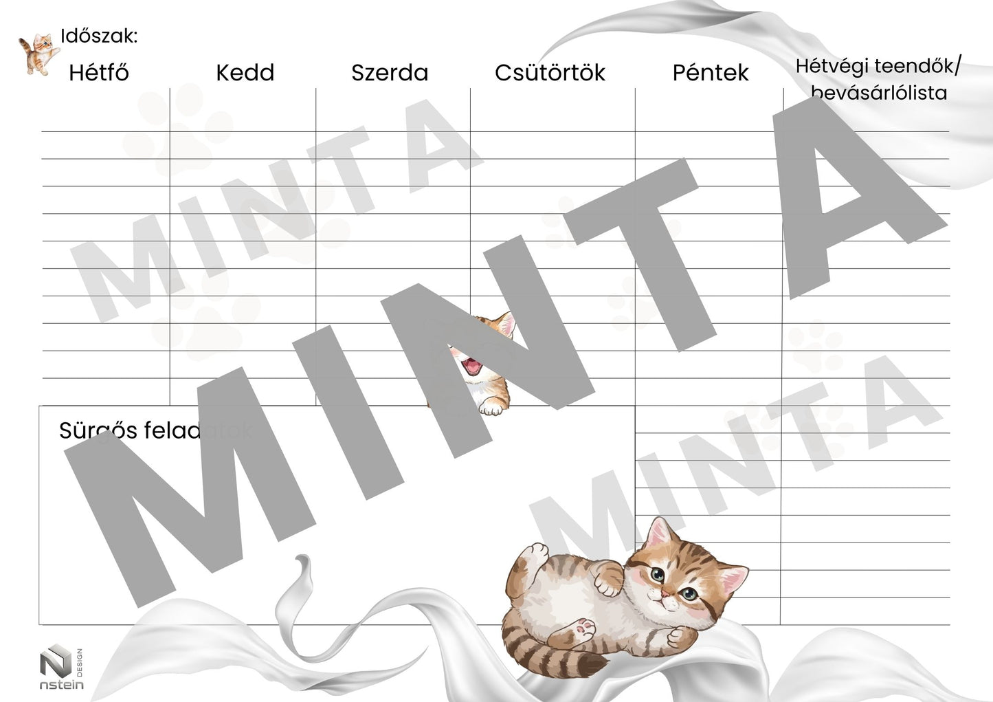 Cute Cats nyomtatható heti tervező