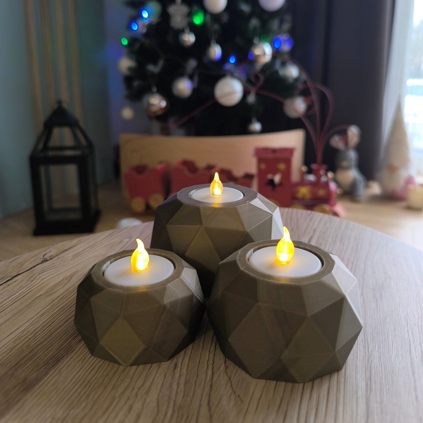 Polygon LED mécsestartó szett LED mécsesekkel