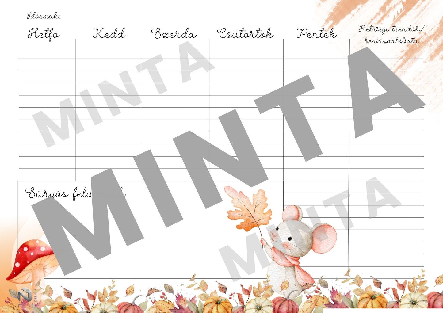 Kedves ősz -  nyomtatható heti tervező