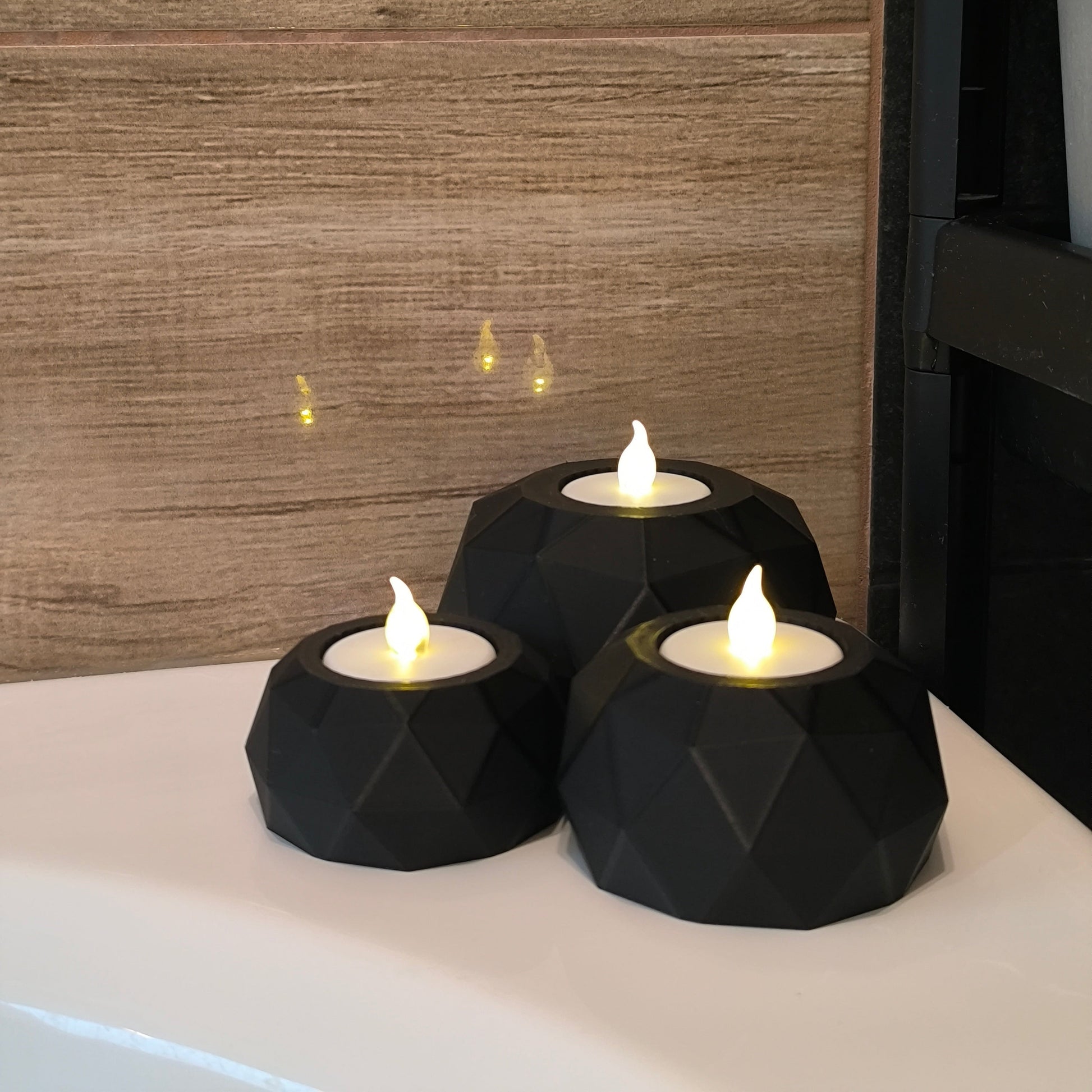 fekete 3D nyomtatott mécsestartó szett