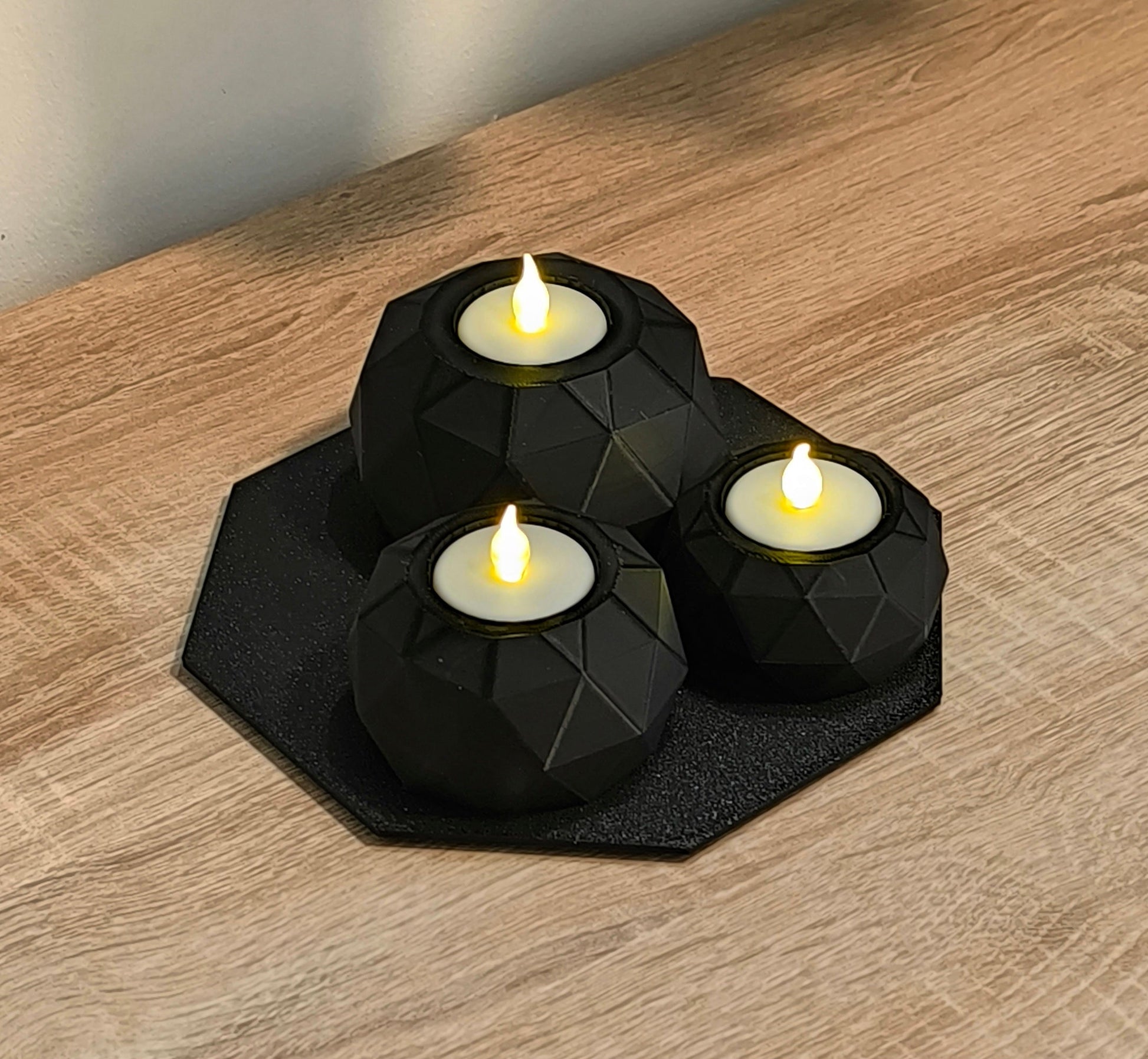 Éjfekete mécsestartó szett 3-db-os